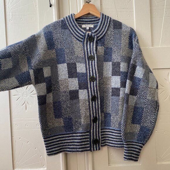 Madewell Patchwork Jacquard Cardigan in Heather Coastline - Picture 2 of 5